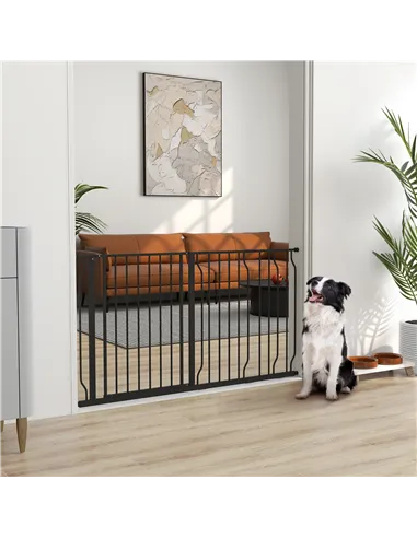 PawHut Extra Wide Dog Safety Gate, with Door Pressure, for Doorways, Hallways, Staircases - Black