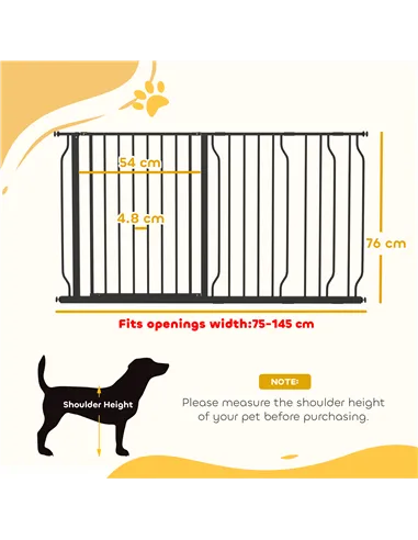PawHut Extra Wide Dog Safety Gate, with Door Pressure, for Doorways, Hallways, Staircases - Black