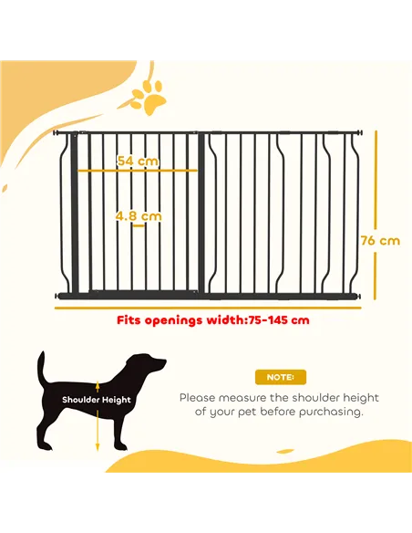 PawHut Extra Wide Dog Safety Gate, with Door Pressure, for Doorways, Hallways, Staircases - Black