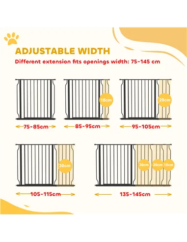 PawHut Extra Wide Dog Safety Gate, with Door Pressure, for Doorways, Hallways, Staircases - Black
