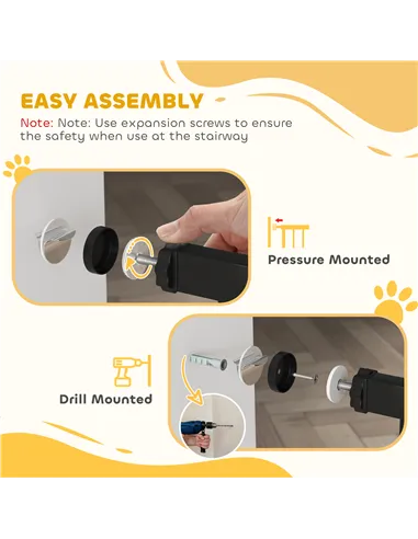 PawHut Extra Wide Dog Safety Gate, with Door Pressure, for Doorways, Hallways, Staircases - Black