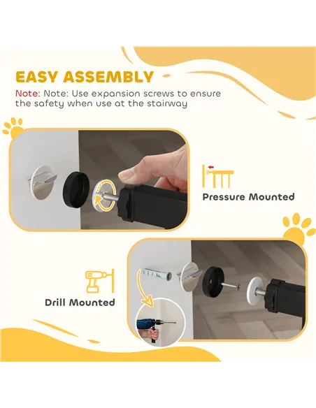 PawHut Extra Wide Dog Safety Gate, with Door Pressure, for Doorways, Hallways, Staircases - Black