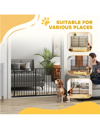 PawHut Extra Wide Dog Safety Gate, with Door Pressure, for Doorways, Hallways, Staircases - Black
