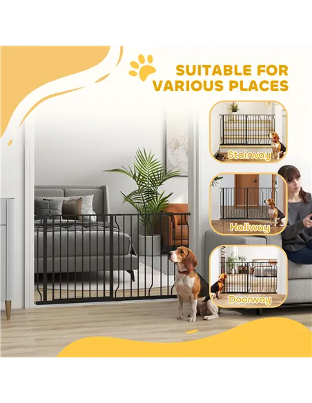 PawHut Extra Wide Dog Safety Gate, with Door Pressure, for Doorways, Hallways, Staircases - Black
