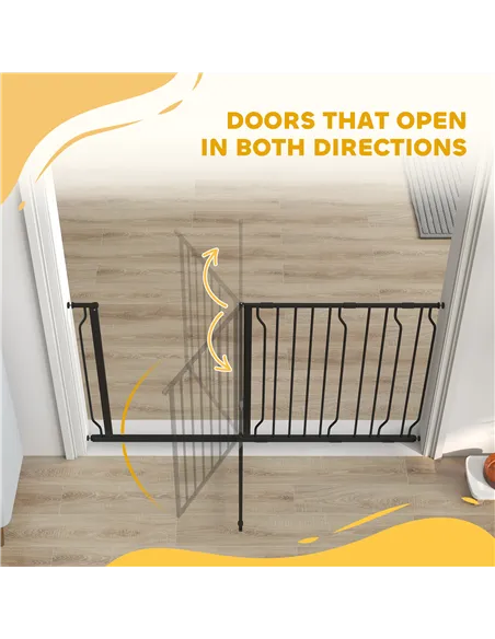 PawHut Extra Wide Dog Safety Gate, with Door Pressure, for Doorways, Hallways, Staircases - Black