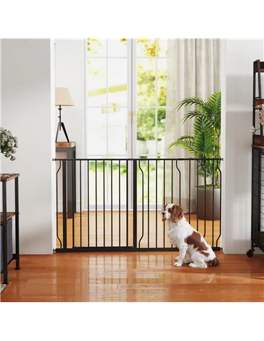 PawHut Extra Wide Dog Safety Gate, with Door Pressure, for Doorways, Hallways, Staircases - Black
