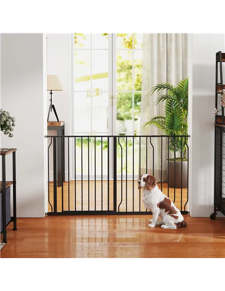 PawHut Extra Wide Dog Safety Gate, with Door Pressure, for Doorways, Hallways, Staircases - Black