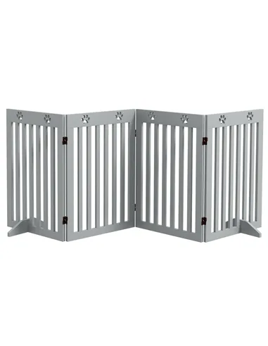 PawHut Wooden Pet Gate Foldable Freestanding Dog Safety Barrier w/ Support Feet, Grey