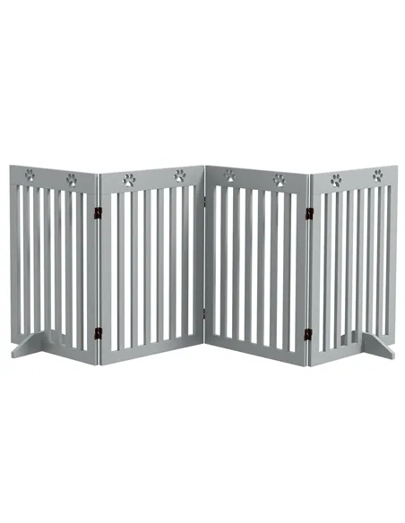 PawHut Wooden Pet Gate Foldable Freestanding Dog Safety Barrier w/ Support Feet, Grey