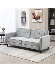 HOMCOM Modern Convertible Sofa Futon Velvet-Touch Tufted Couch Compact Loveseat with Adjustable Split Back, Light Grey 2