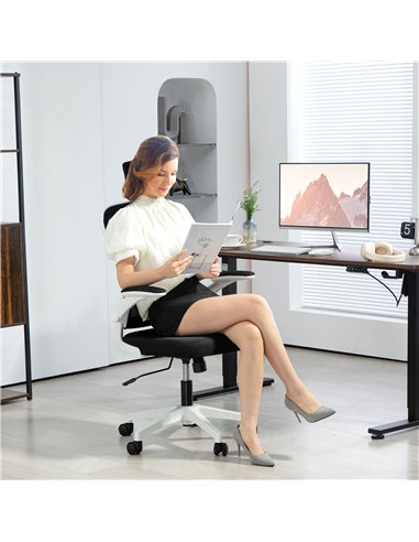 HOMCOM Executive Office Chair, Ergonomic Mesh High Back Desk Chair with Flip-up Armrest, Rotatable Headrest, Adjustable Lumbar S