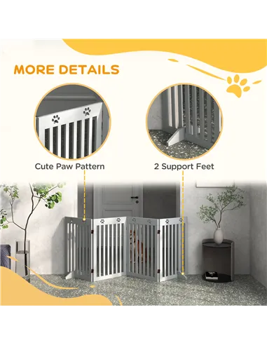 PawHut Wooden Pet Gate Foldable Freestanding Dog Safety Barrier w/ Support Feet, Grey