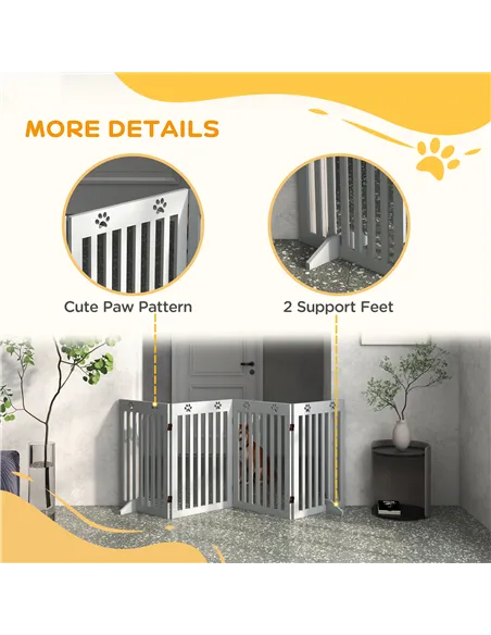 PawHut Wooden Pet Gate Foldable Freestanding Dog Safety Barrier w/ Support Feet, Grey