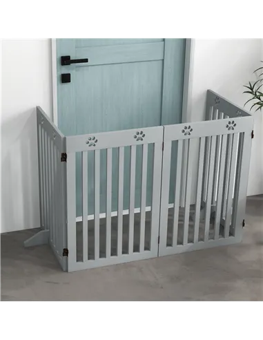 PawHut Wooden Pet Gate Foldable Freestanding Dog Safety Barrier w/ Support Feet, Grey