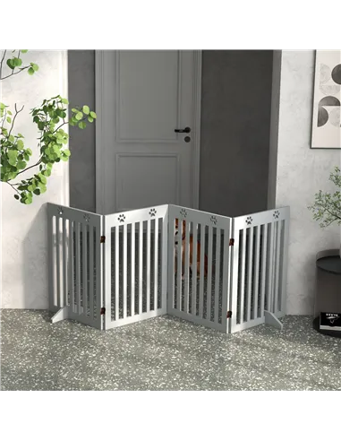 PawHut Wooden Pet Gate Foldable Freestanding Dog Safety Barrier w/ Support Feet, Grey