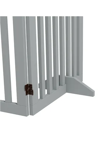 PawHut Wooden Pet Gate Foldable Freestanding Dog Safety Barrier w/ Support Feet, Grey