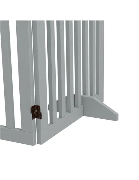 PawHut Wooden Pet Gate Foldable Freestanding Dog Safety Barrier w/ Support Feet, Grey