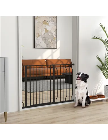 PawHut Wide Dog Safety Gate, with Door Pressure, for Doorways, Hallways, Staircases - Black