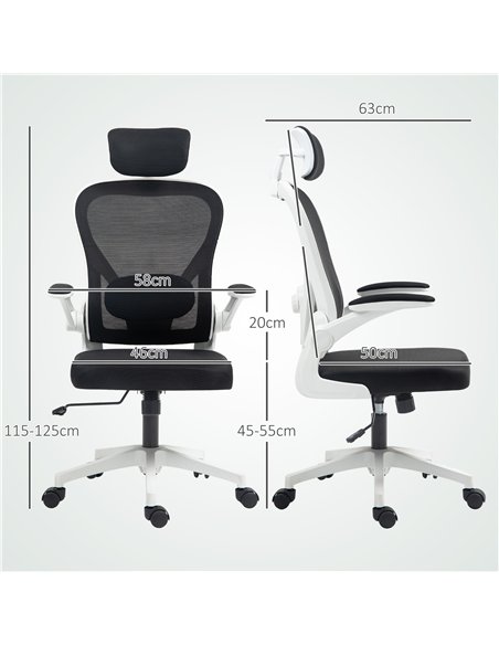 HOMCOM Executive Office Chair, Ergonomic Mesh High Back Desk Chair with Flip-up Armrest, Rotatable Headrest, Adjustable Lumbar S