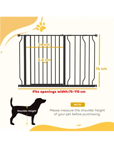 PawHut Wide Dog Safety Gate, with Door Pressure, for Doorways, Hallways, Staircases - Black