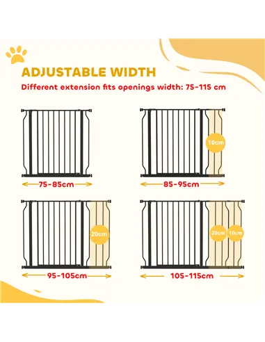 PawHut Wide Dog Safety Gate, with Door Pressure, for Doorways, Hallways, Staircases - Black