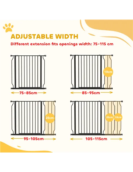 PawHut Wide Dog Safety Gate, with Door Pressure, for Doorways, Hallways, Staircases - Black