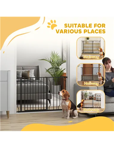 PawHut Wide Dog Safety Gate, with Door Pressure, for Doorways, Hallways, Staircases - Black