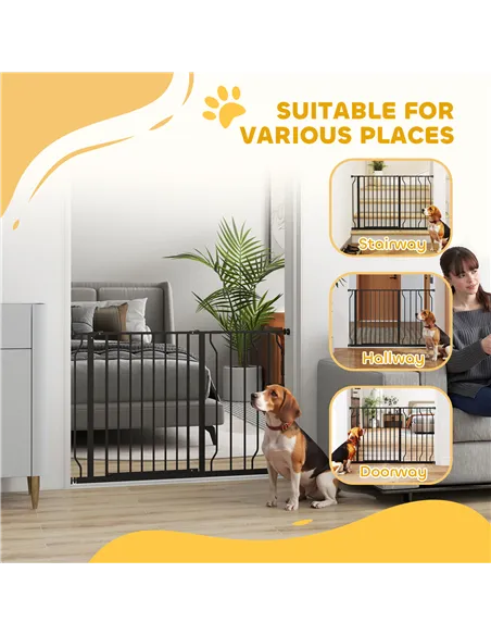 PawHut Wide Dog Safety Gate, with Door Pressure, for Doorways, Hallways, Staircases - Black