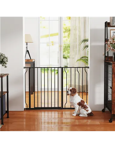 PawHut Wide Dog Safety Gate, with Door Pressure, for Doorways, Hallways, Staircases - Black