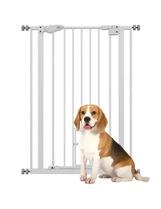 PawHut Extra Tall Pet Gate, Indoor Dog Safety Gate, with Cat Flap, Auto Close, 74-80cm Wide - White