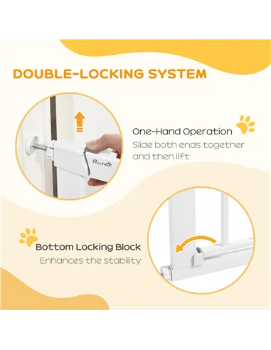 PawHut 75-82cm Pet Safet Gaye, Pressure Fit Stair, with Cat Flap, Double Locking, White