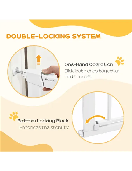 PawHut 75-82cm Pet Safet Gaye, Pressure Fit Stair, with Cat Flap, Double Locking, White