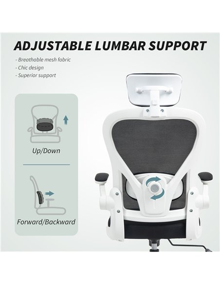 HOMCOM Executive Office Chair, Ergonomic Mesh High Back Desk Chair with Flip-up Armrest, Rotatable Headrest, Adjustable Lumbar S