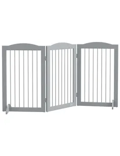PawHut Foldable Dog Gate, Freestanding Pet Gate, with Two Support Feet, for Staircases, Hallways, Doorways - Grey