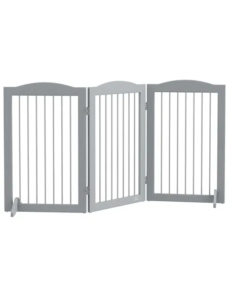 PawHut Foldable Dog Gate, Freestanding Pet Gate, with Two Support Feet, for Staircases, Hallways, Doorways - Grey