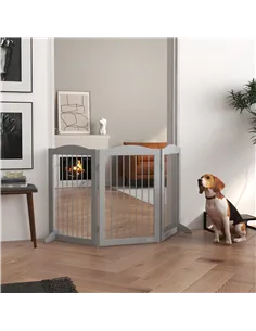PawHut Foldable Dog Gate, Freestanding Pet Gate, with Two Support Feet, for Staircases, Hallways, Doorways - Grey 2