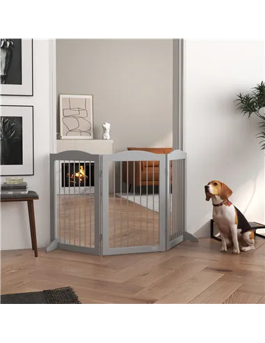 PawHut Foldable Dog Gate, Freestanding Pet Gate, with Two Support Feet, for Staircases, Hallways, Doorways - Grey