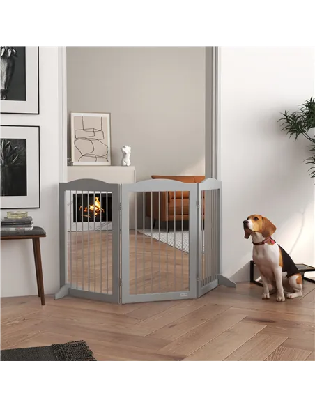 PawHut Foldable Dog Gate, Freestanding Pet Gate, with Two Support Feet, for Staircases, Hallways, Doorways - Grey