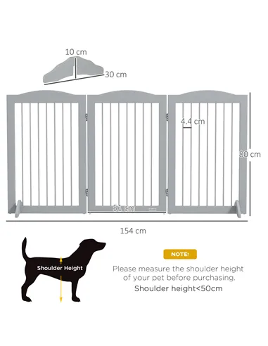PawHut Foldable Dog Gate, Freestanding Pet Gate, with Two Support Feet, for Staircases, Hallways, Doorways - Grey