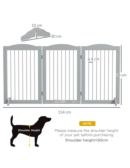 PawHut Foldable Dog Gate, Freestanding Pet Gate, with Two Support Feet, for Staircases, Hallways, Doorways - Grey