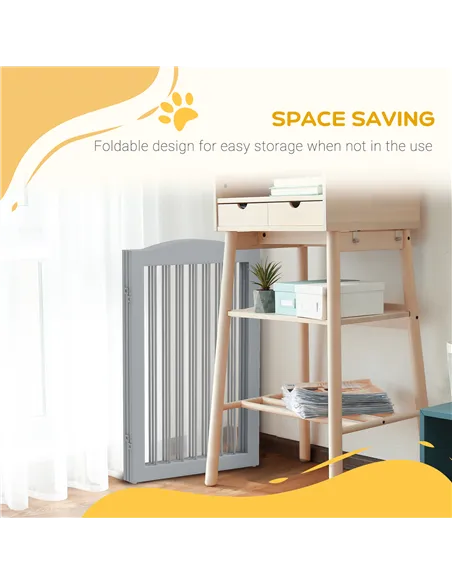 PawHut Foldable Dog Gate, Freestanding Pet Gate, with Two Support Feet, for Staircases, Hallways, Doorways - Grey