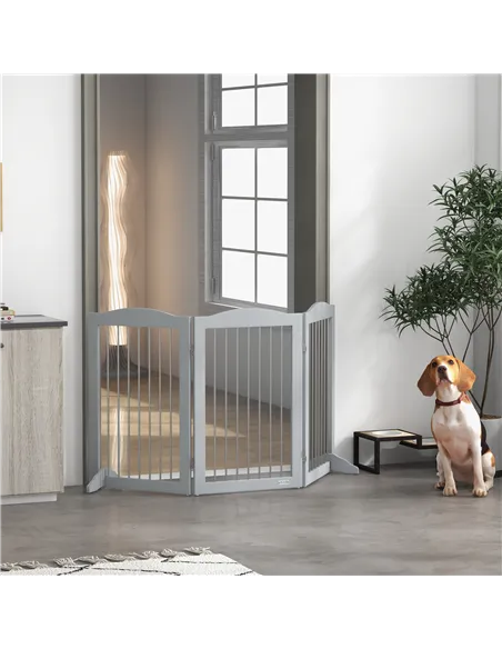 PawHut Foldable Dog Gate, Freestanding Pet Gate, with Two Support Feet, for Staircases, Hallways, Doorways - Grey