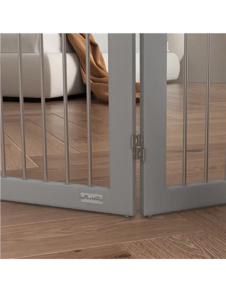PawHut Foldable Dog Gate, Freestanding Pet Gate, with Two Support Feet, for Staircases, Hallways, Doorways - Grey
