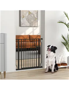 PawHut Extra Wide Dog Safety Gate, with Door Pressure, for Doorways, Hallways, Staircases - Black 2