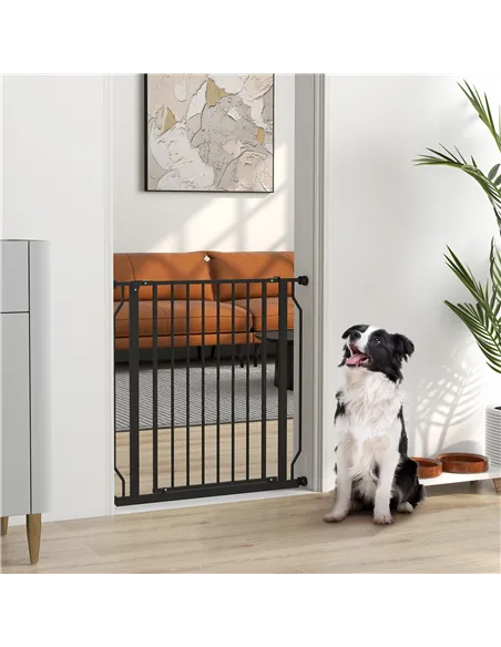 PawHut Extra Wide Dog Safety Gate, with Door Pressure, for Doorways, Hallways, Staircases - Black