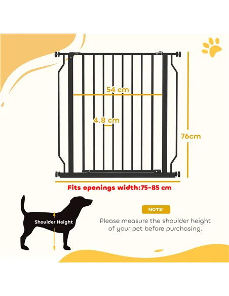 PawHut Extra Wide Dog Safety Gate, with Door Pressure, for Doorways, Hallways, Staircases - Black
