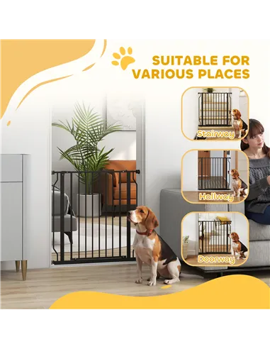 PawHut Extra Wide Dog Safety Gate, with Door Pressure, for Doorways, Hallways, Staircases - Black