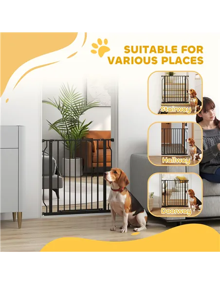 PawHut Extra Wide Dog Safety Gate, with Door Pressure, for Doorways, Hallways, Staircases - Black