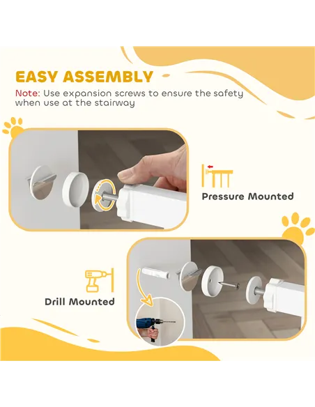 PawHut Extra Wide Dog Safety Gate, with Door Pressure, for Doorways, Hallways, Staircases - White