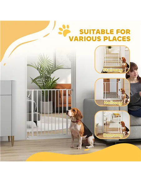 PawHut Extra Wide Dog Safety Gate, with Door Pressure, for Doorways, Hallways, Staircases - White
